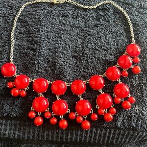 Bold Red Bib Necklace with Glossy Beads